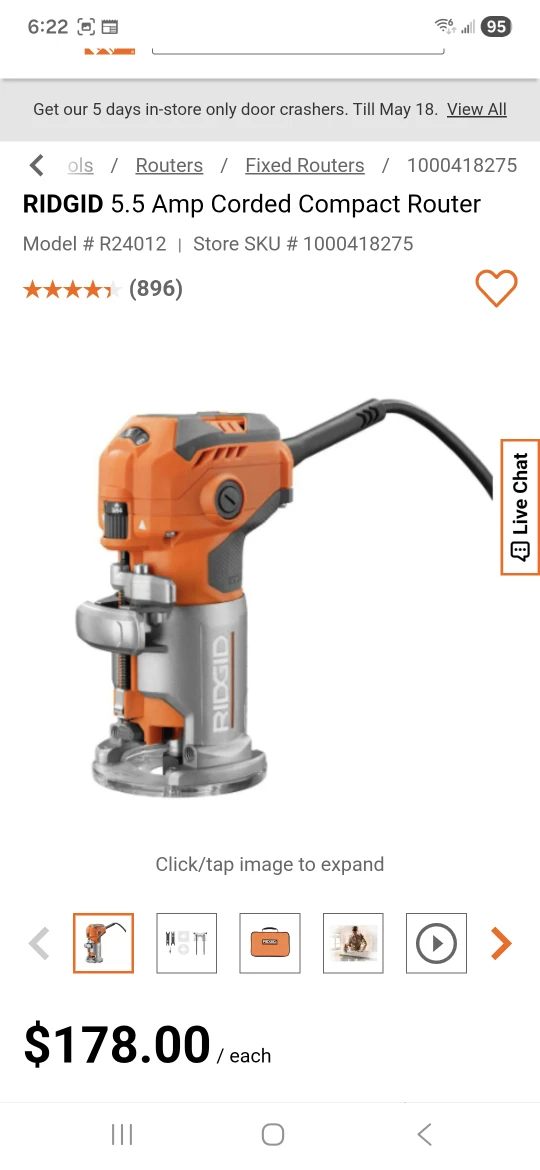 RIDGID R24012 Compact Router with Case - photo 2