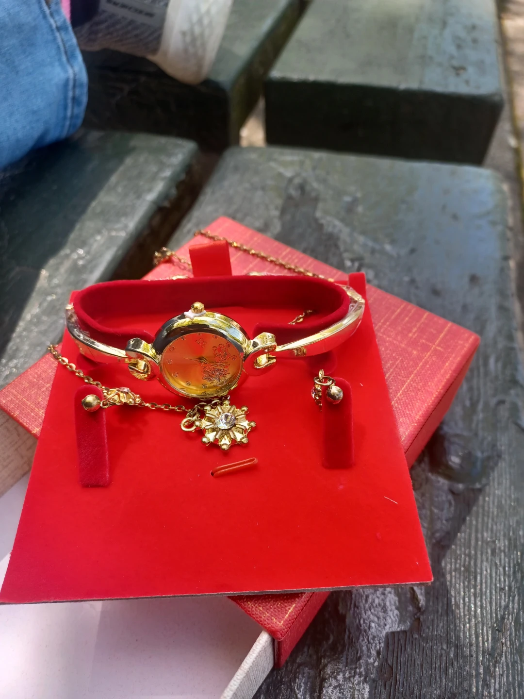 Gold Tone Watch and Jewelry Set