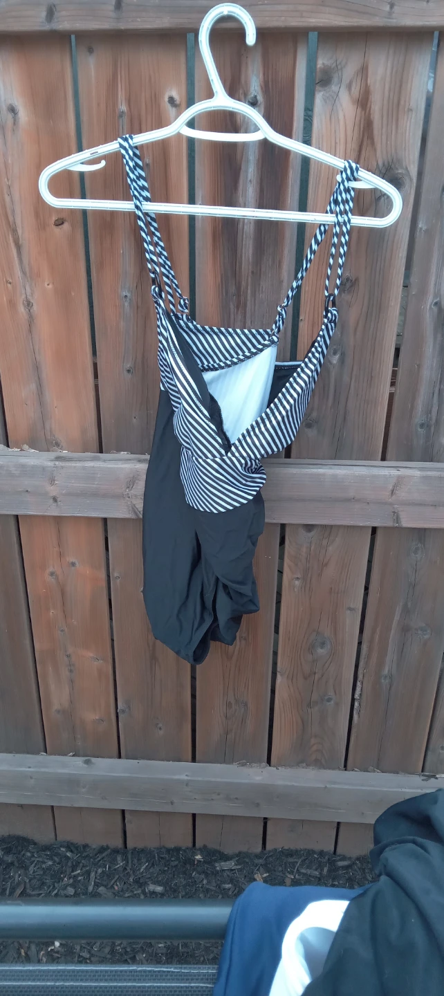 Black and white striped one-piece swimsuit