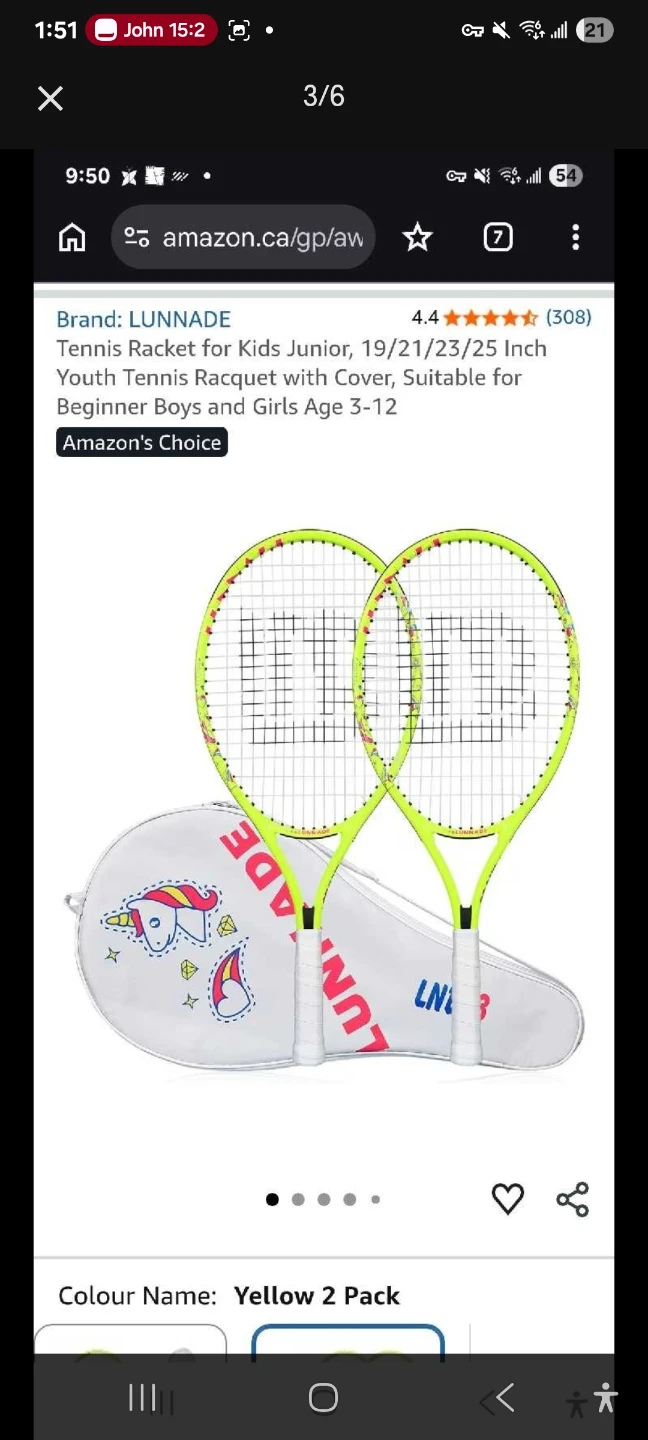 Lunnade Junior Tennis Racquet Yellow 21 Inch $10 - photo 2