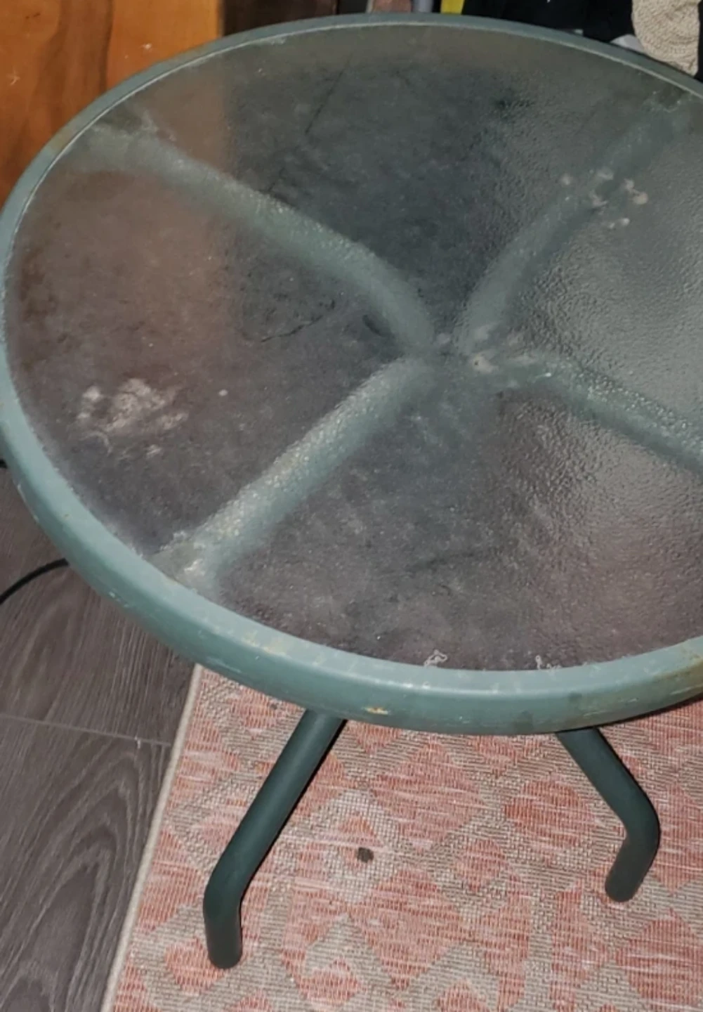 Round Glass Top Side Table with Green Metal Frame