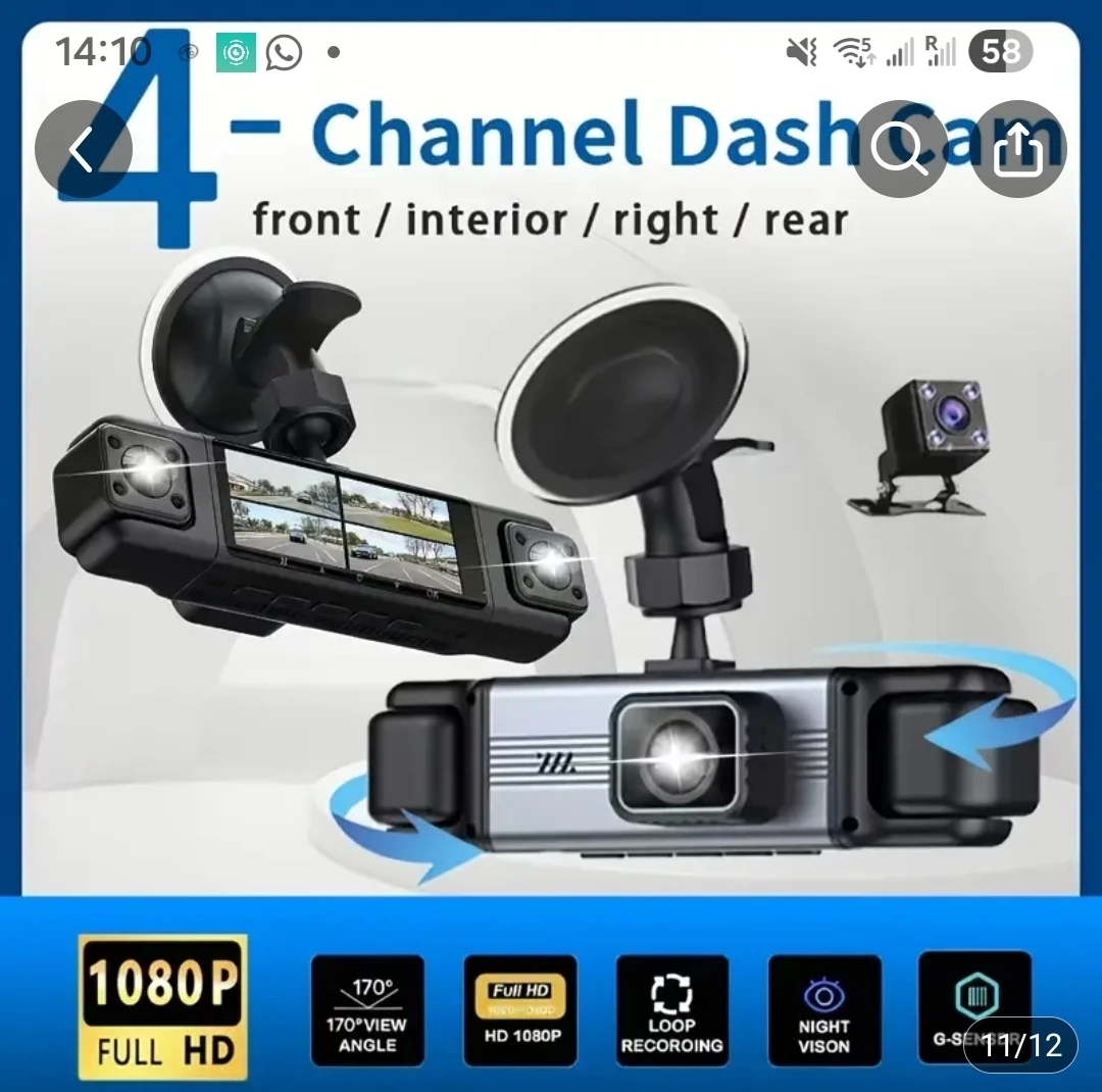 4-Channel Dash Cam 1080P Full HD Night Vision