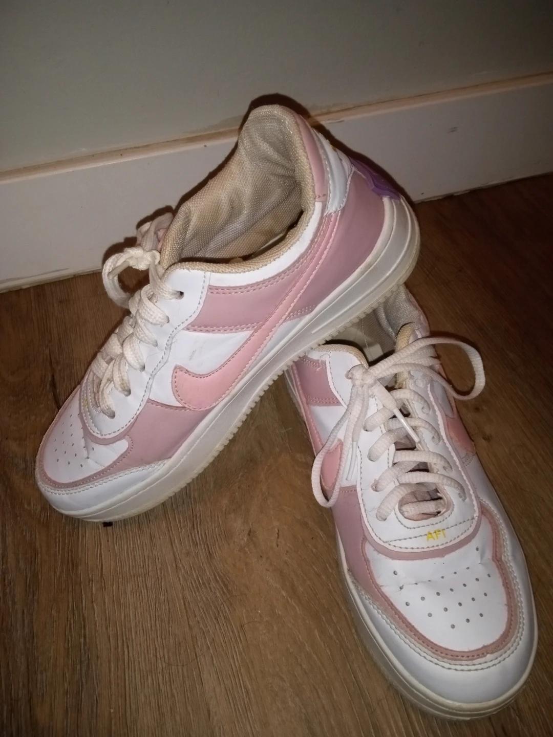 Pink and White Nike Air Force 1 Shadow Sneakers
