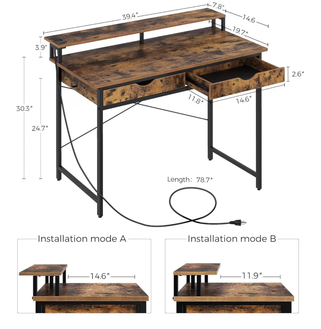 Rustic desk with Monitor Stand and Power Outlet - photo 2