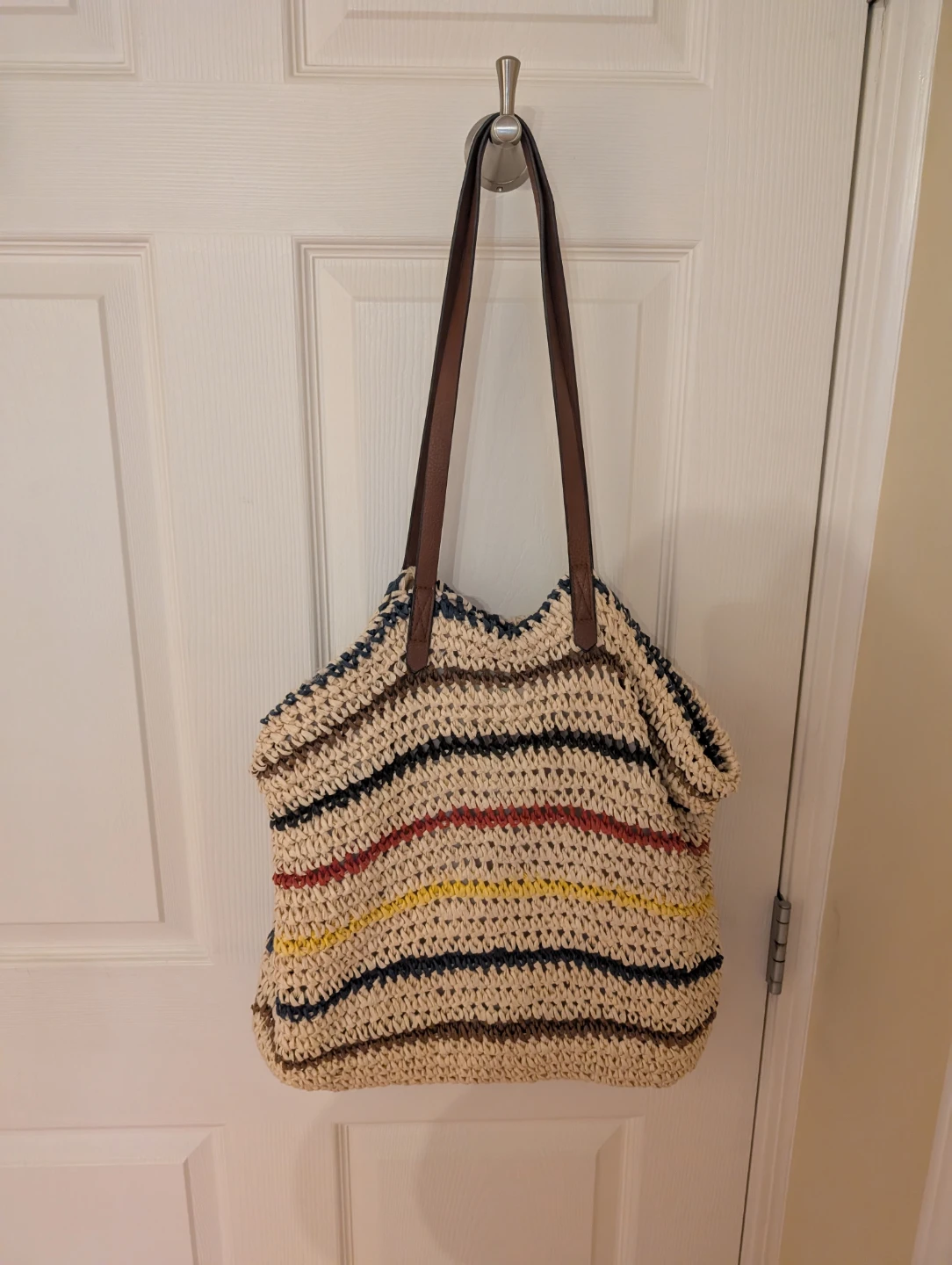 Joe Fresh Striped Straw Tote Bag