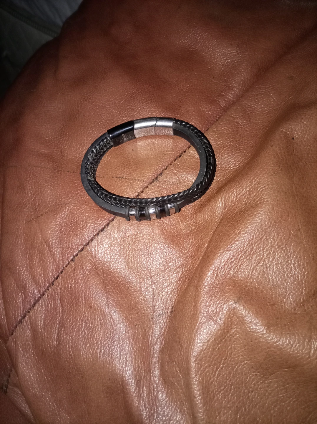 Men's Braided Leather Bracelet with Magnetic Clasp