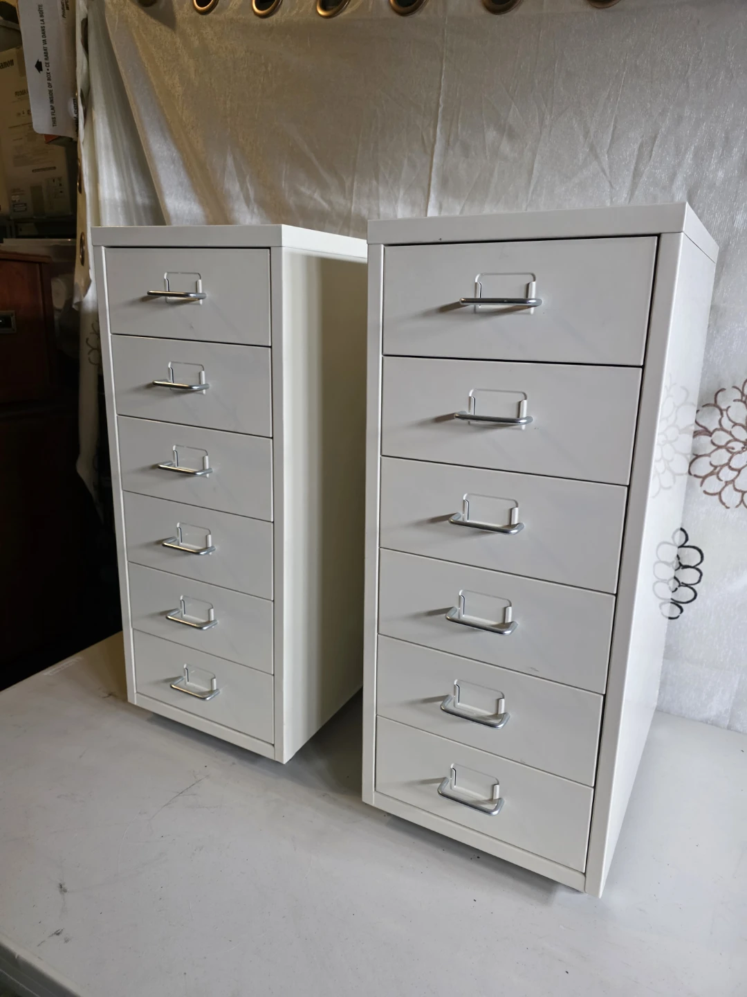 Set of 2 Cream Metal 7-Drawer Cabinets - photo 2
