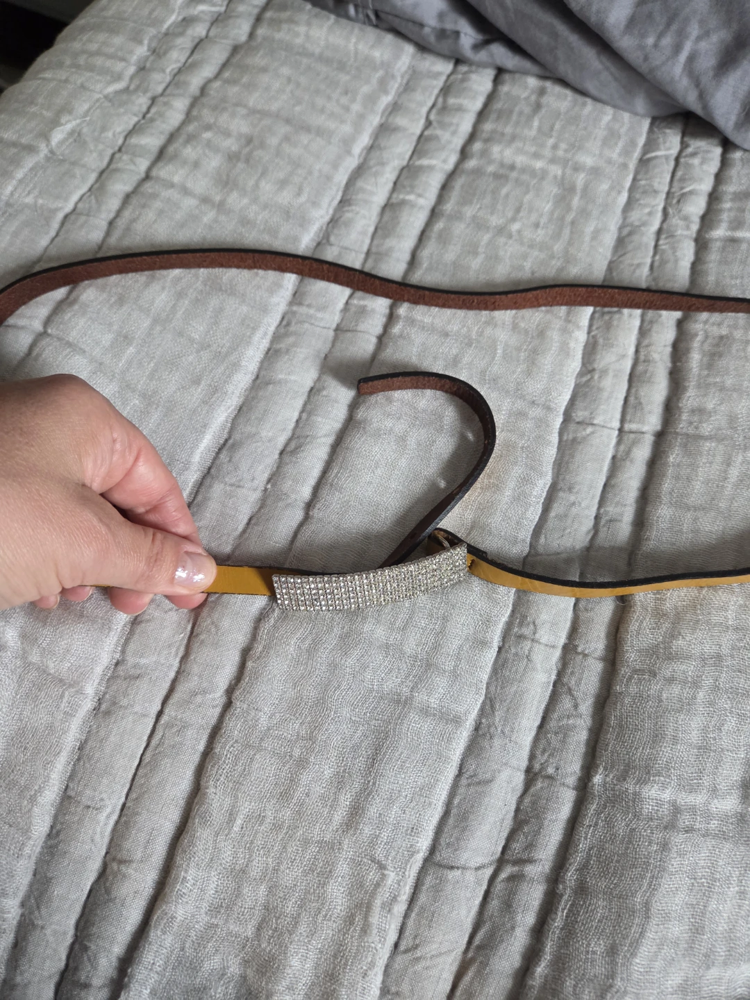 Brand new. Brown Leather Belt with Rhinestone Buckle - photo 4