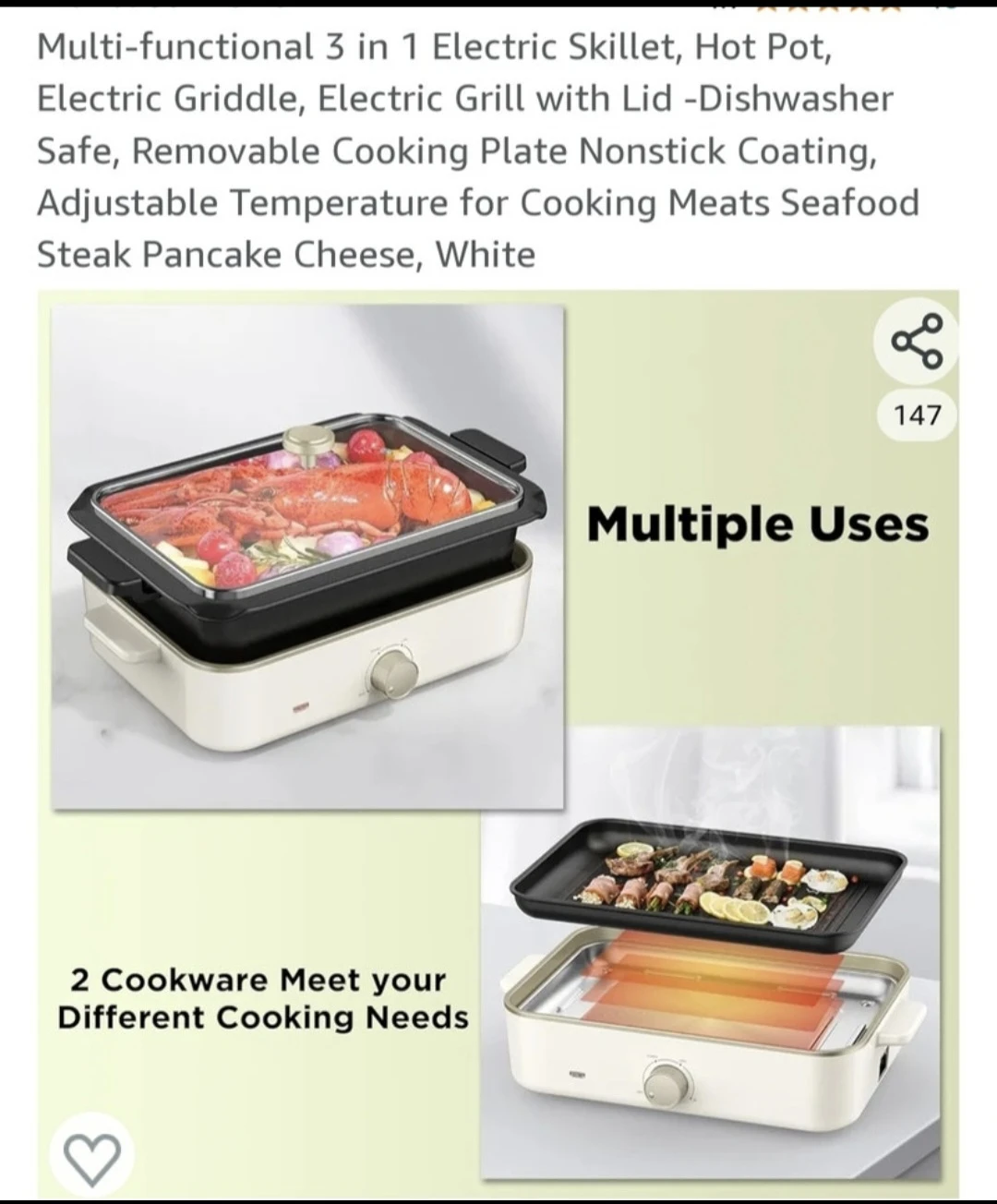 Multi-functional 3 in 1 Electric Skillet, Hot Pot, Electric Grid - photo 5