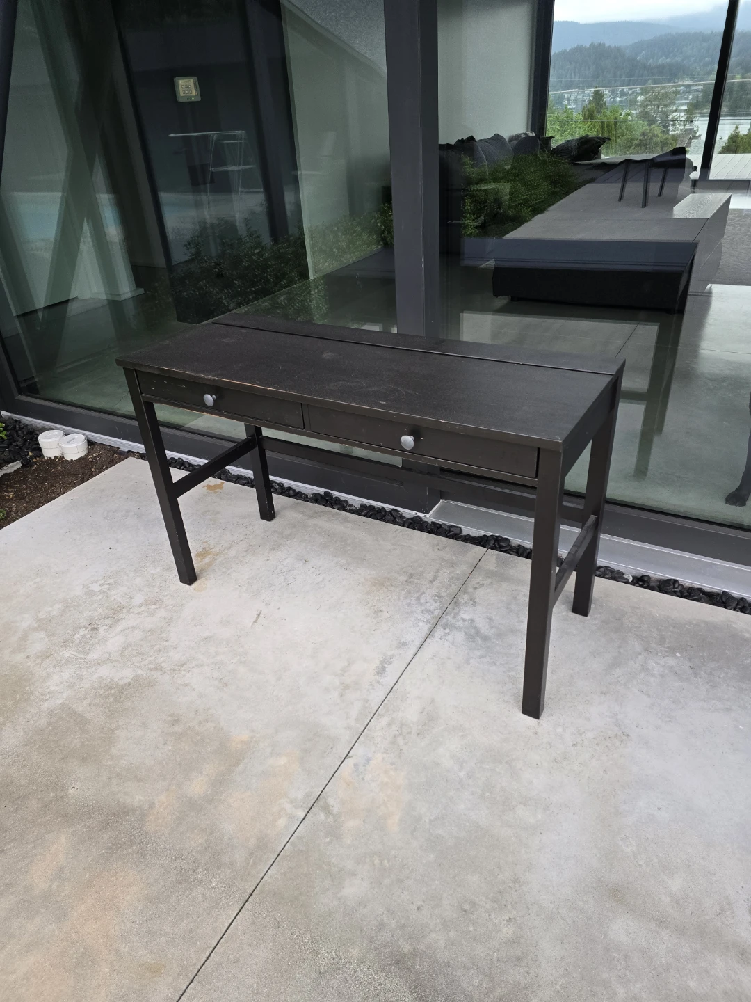 Dark Wood Console Desk with Two Drawers - photo 3