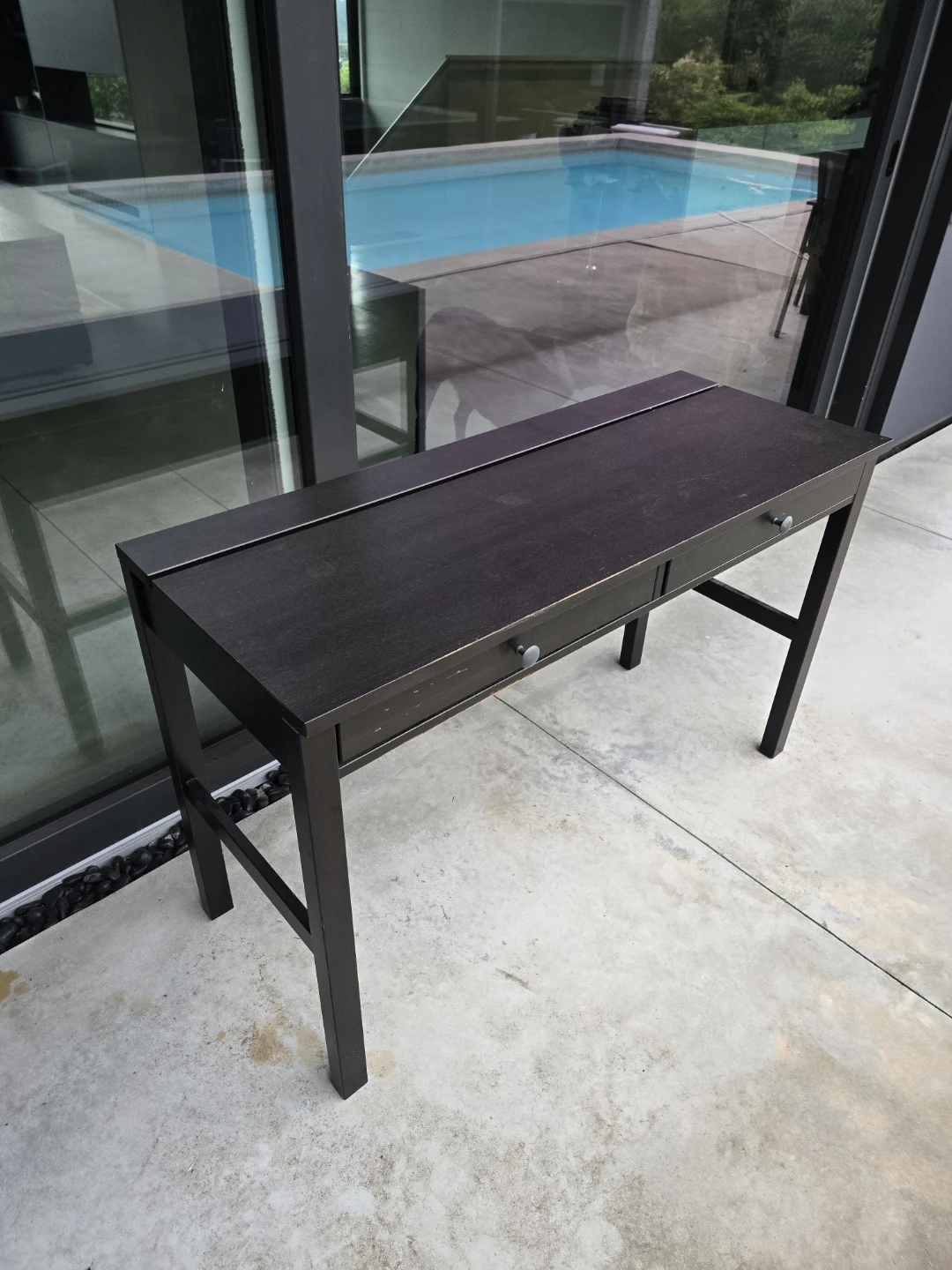 Dark Wood Console Desk with Two Drawers - photo 4