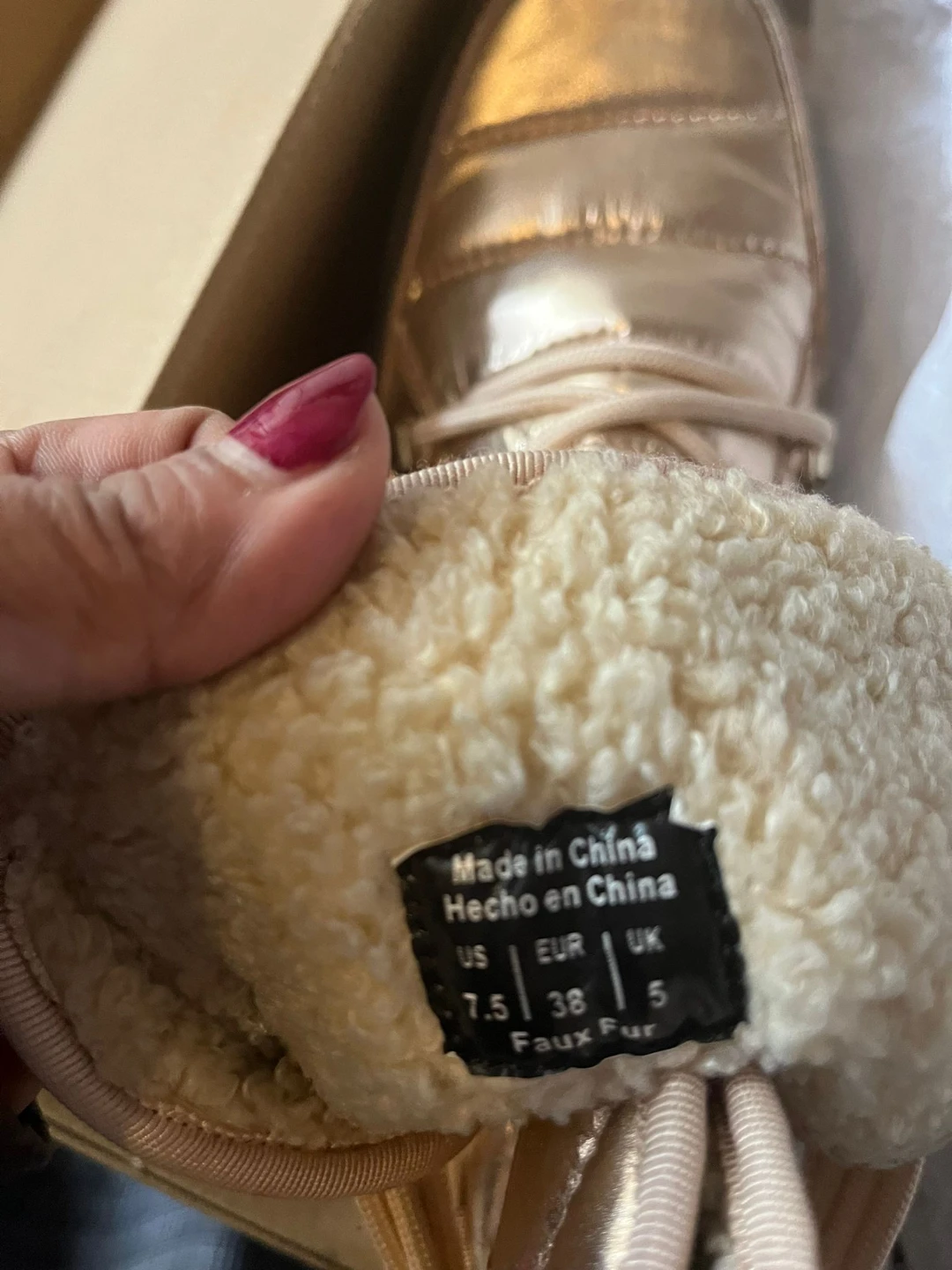 Women's Rose Gold Faux Fur Lined Boots Size 7.5 - photo 2