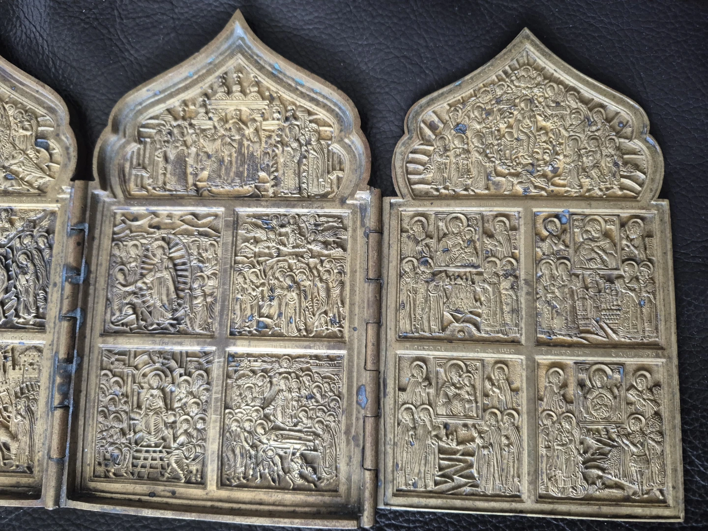 Antique Orthodox Four Fold Travel icon brass - photo 3
