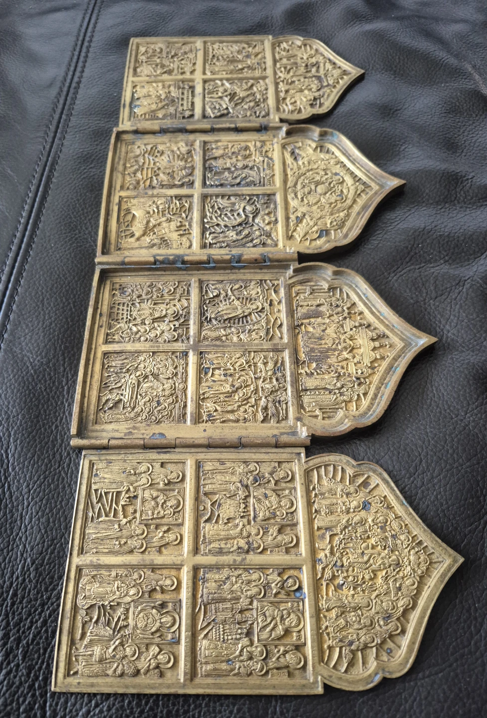 Antique Orthodox Four Fold Travel icon brass - photo 5