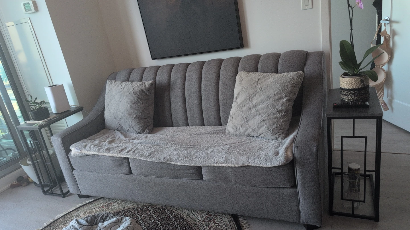 Grey Tufted Sofa with Accent Pillows - photo 2