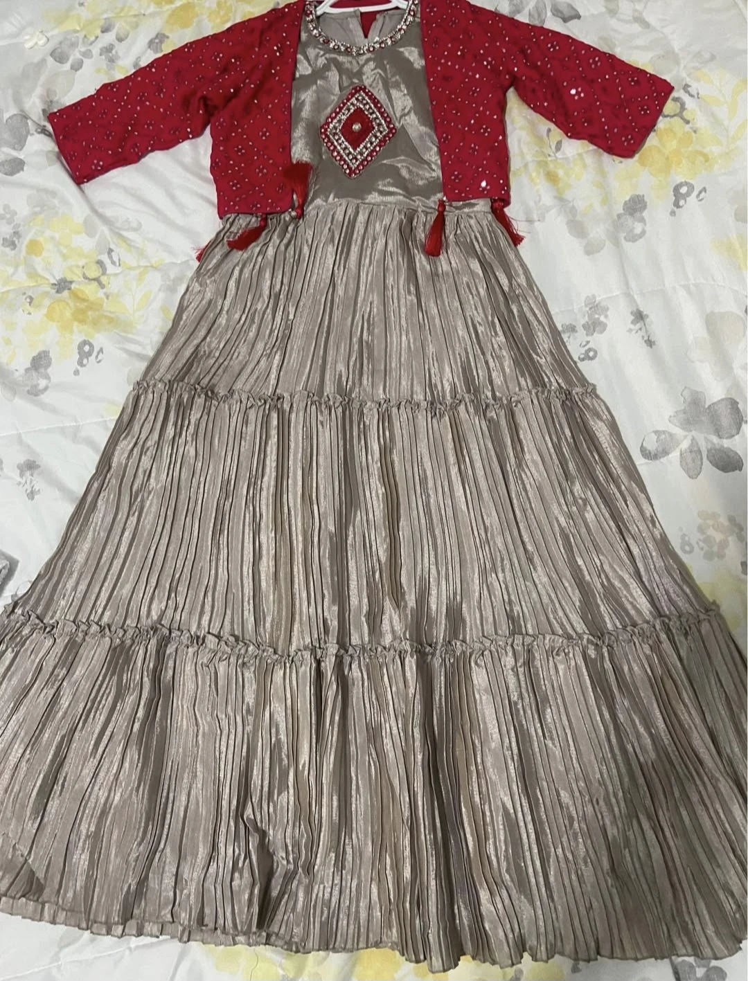 Girls' Tiered Maxi Dress with Embellished Jacket - photo 2