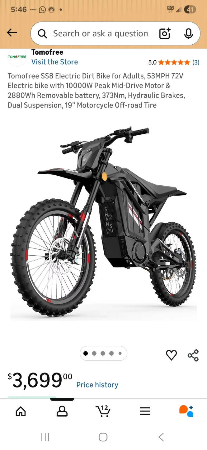 Tomofree SS8 Electric Dirt Bike 10000W 53MPH
