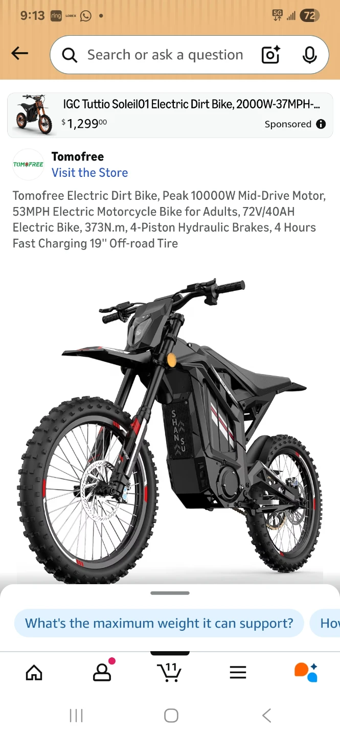 Tomofree SS8 Electric Dirt Bike 10000W 53MPH - photo 2