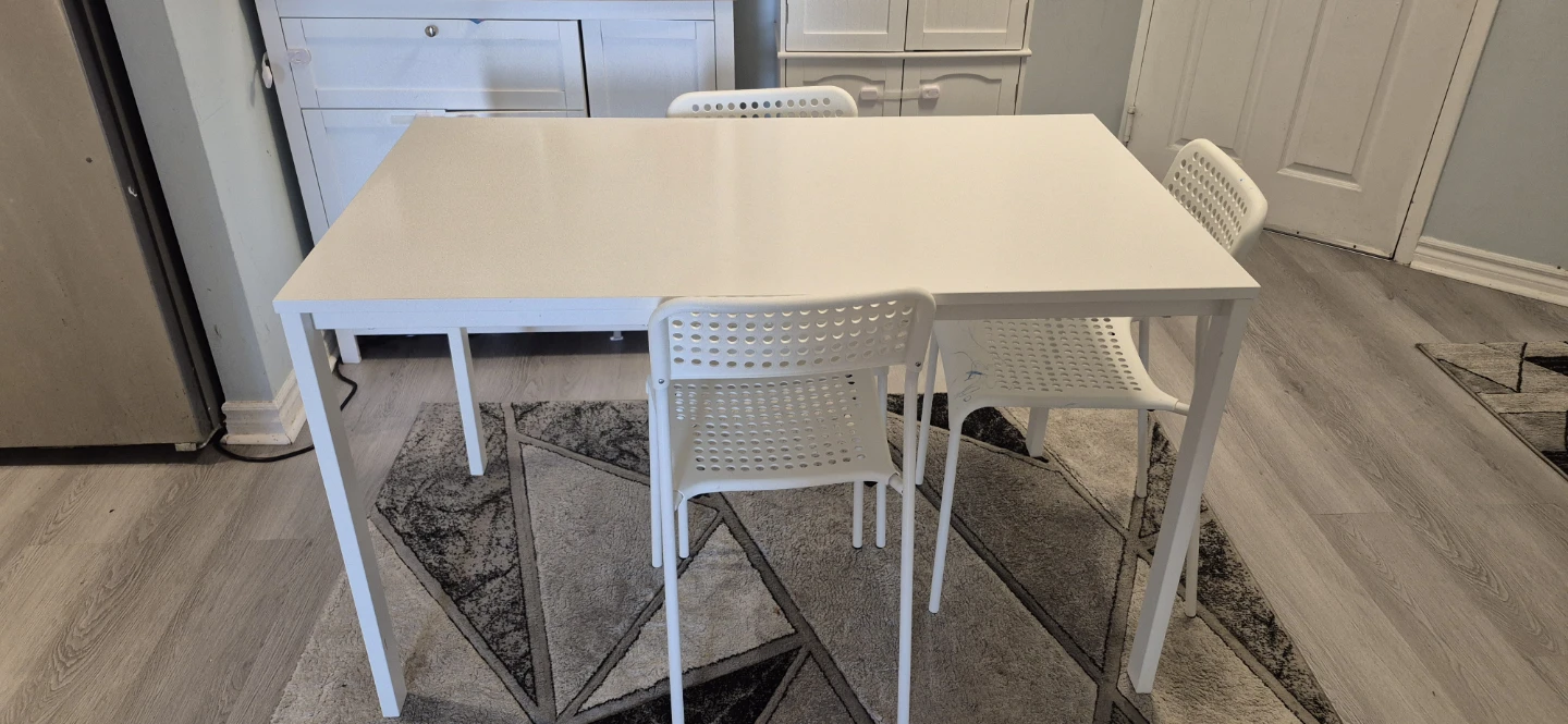 White Ikea Dining Table with 4 chairs