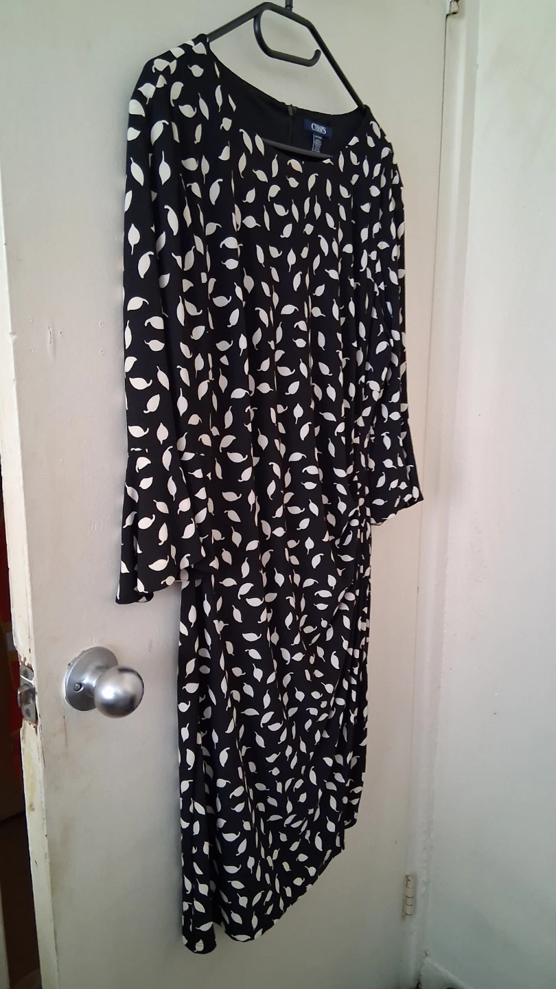 Chaps Black Leaf Print Dress XL/TG/EG