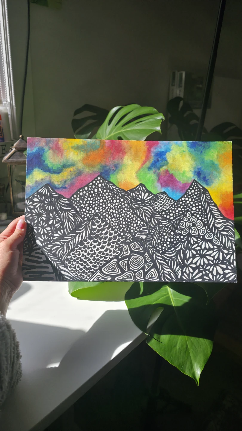 Handmade Abstract Mountains Landscape Painting - photo 2