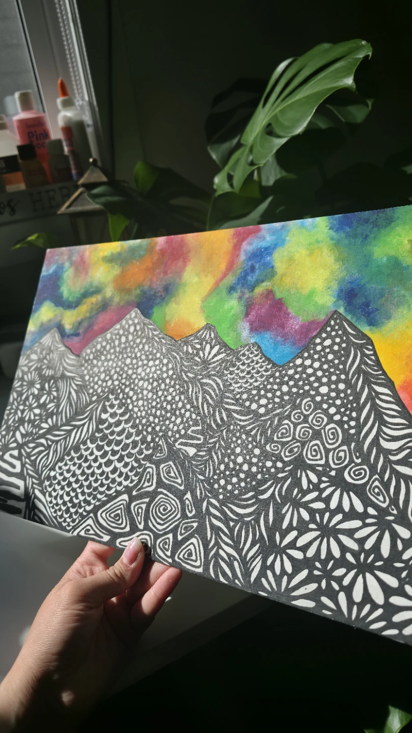 Handmade Abstract Mountains Landscape Painting - photo 5