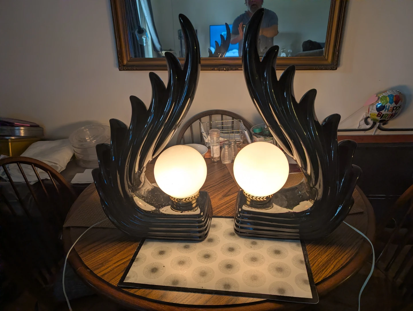 Pair of Vintage Black Art Deco Style Table Lamps