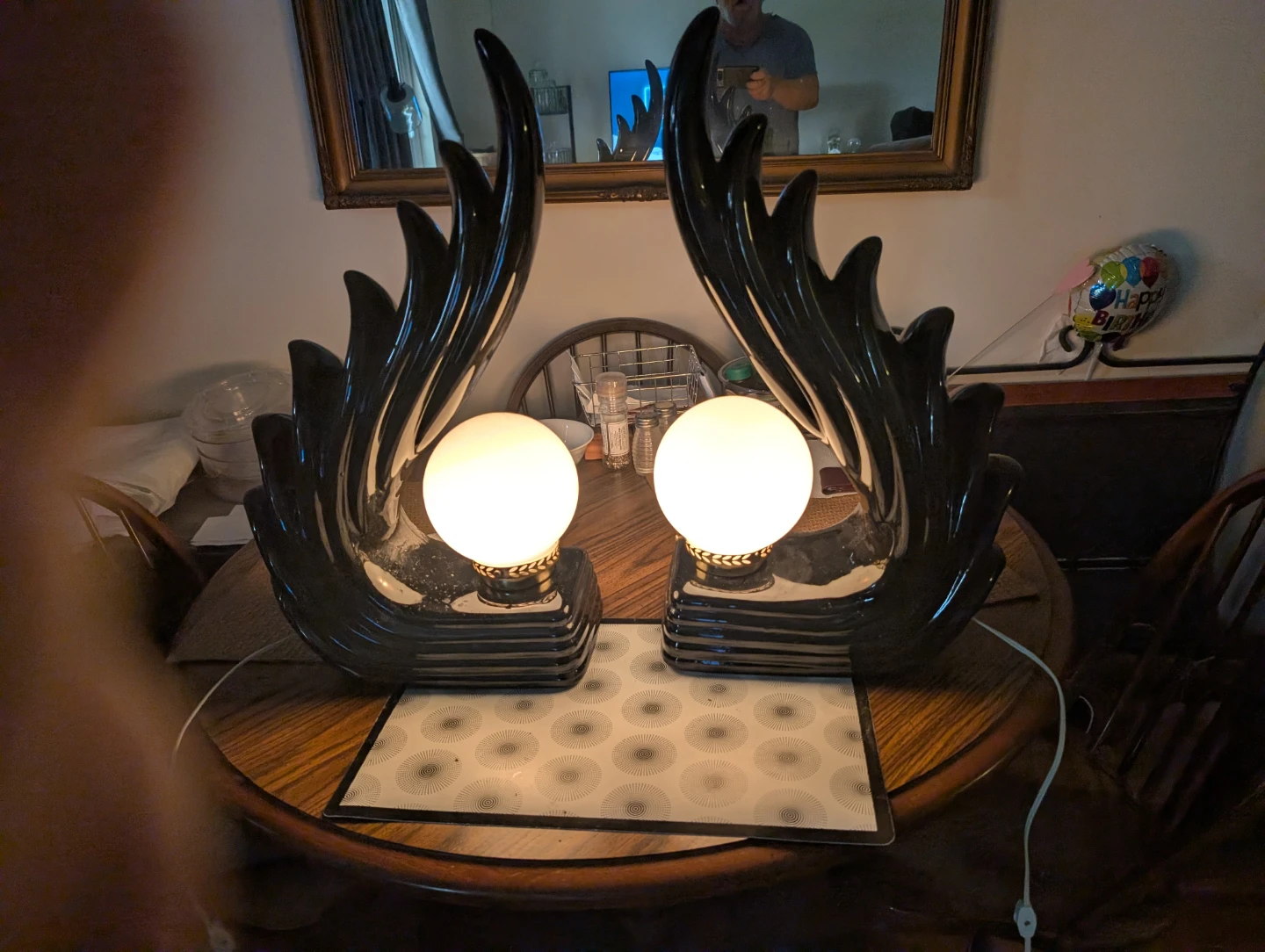 Pair of Vintage Black Art Deco Style Table Lamps - photo 2