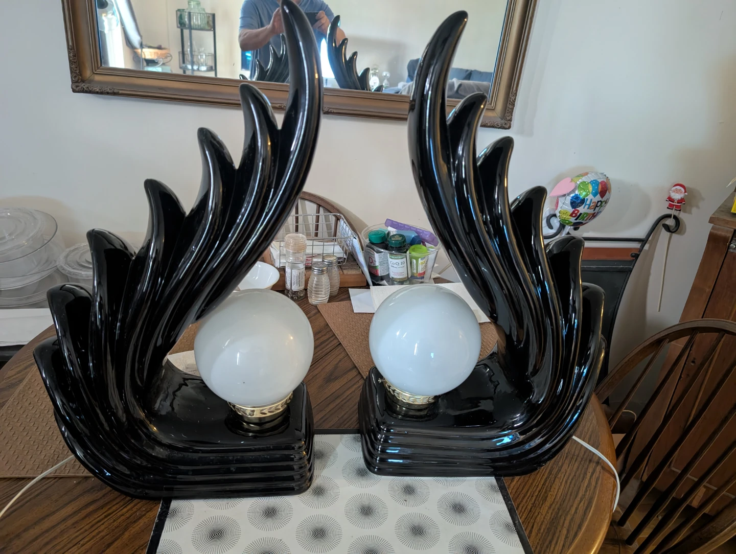 Pair of Vintage Black Art Deco Style Table Lamps - photo 3