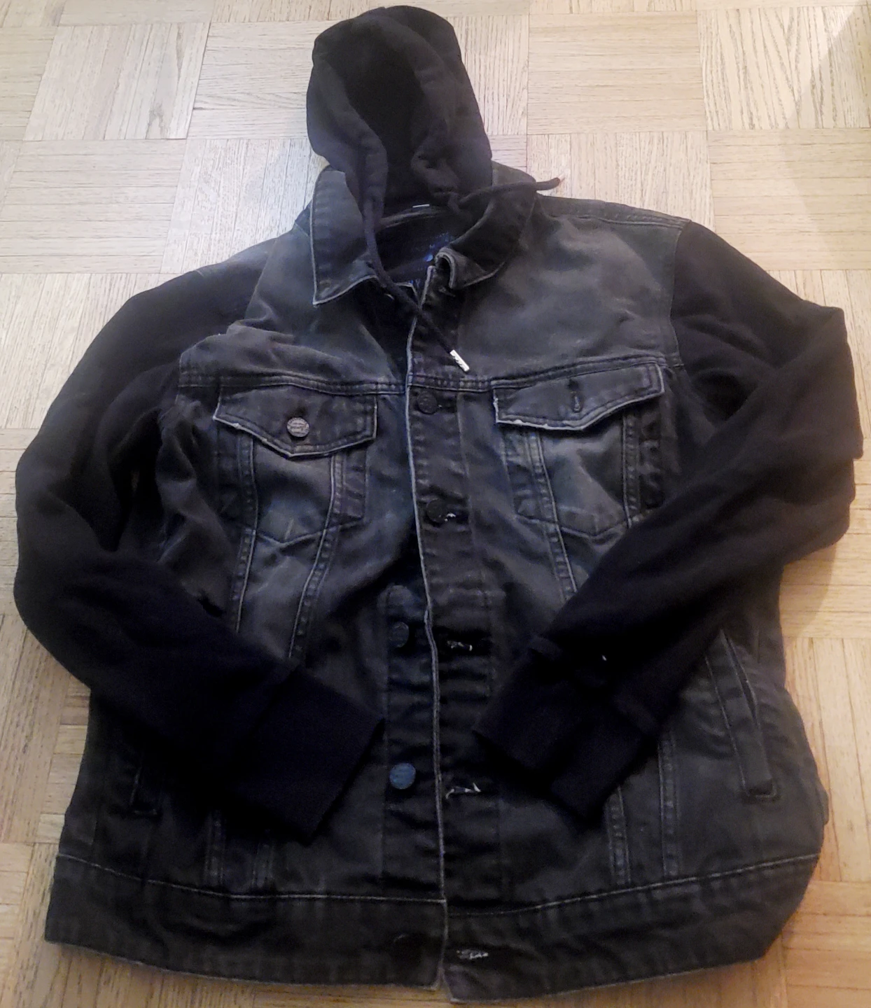 Men Black Denim Jacket with Hoody