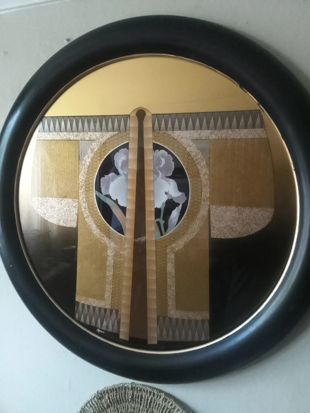 Original oil reed  asian wall art- Gold and Black Floral Design