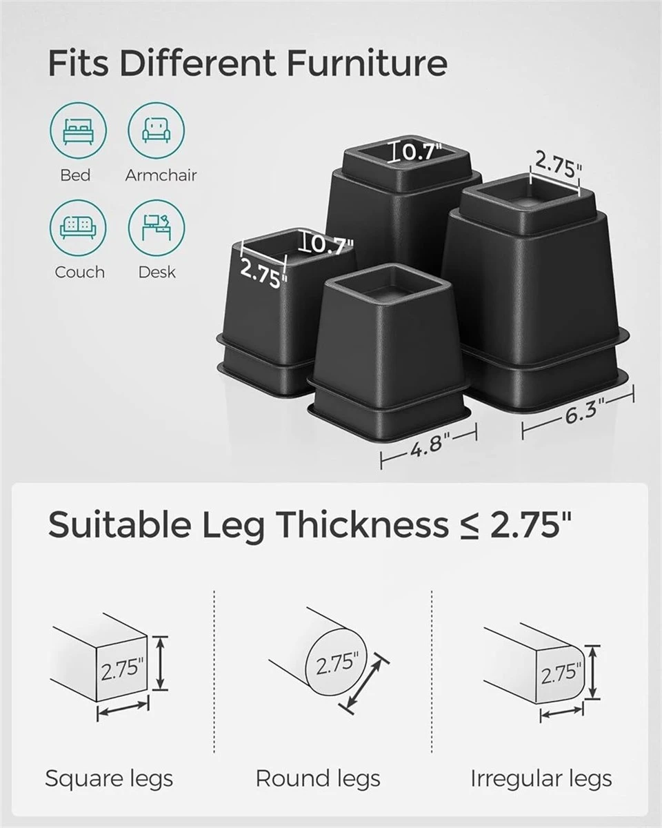 Set of 4 Black Furniture Risers (S & M Sizes) - photo 5