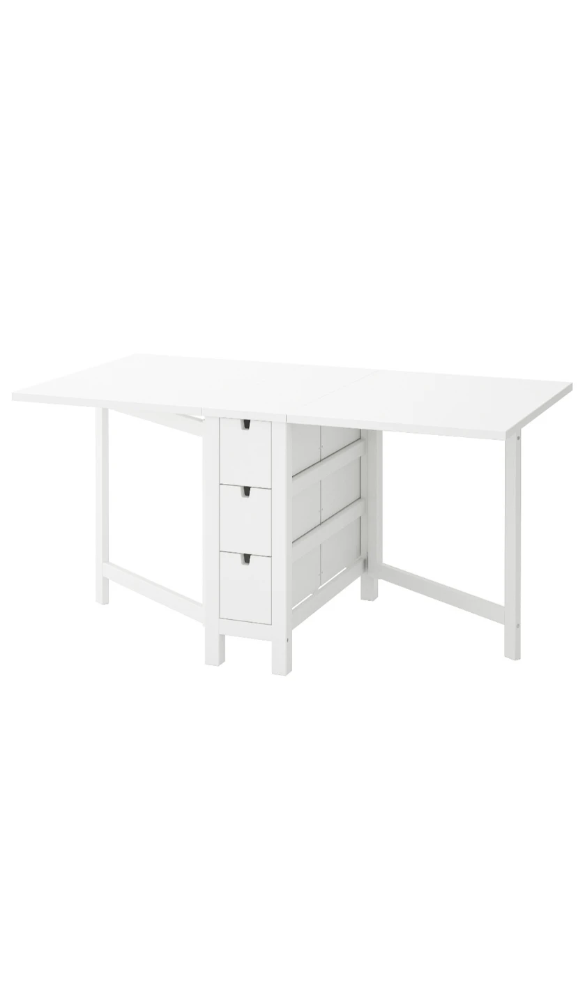 White Drop-Leaf Dining Table with 6 Drawers