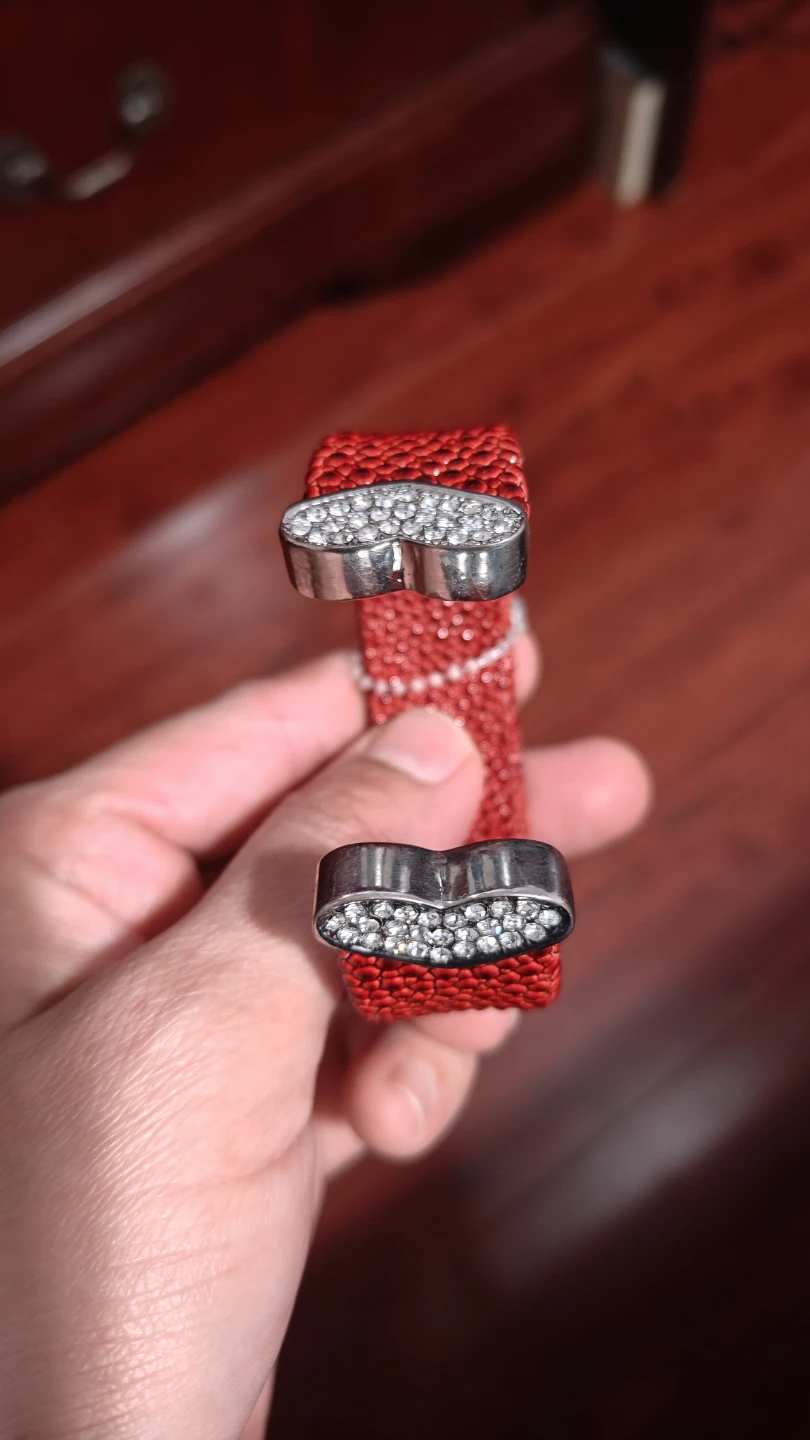 Red Wire Cuff Bracelet with Rhinestones