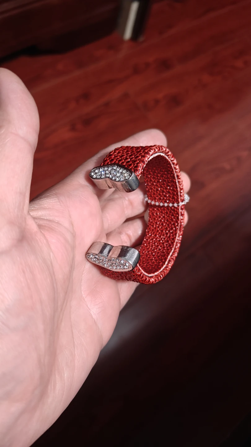 Red Wire Cuff Bracelet with Rhinestones - photo 3