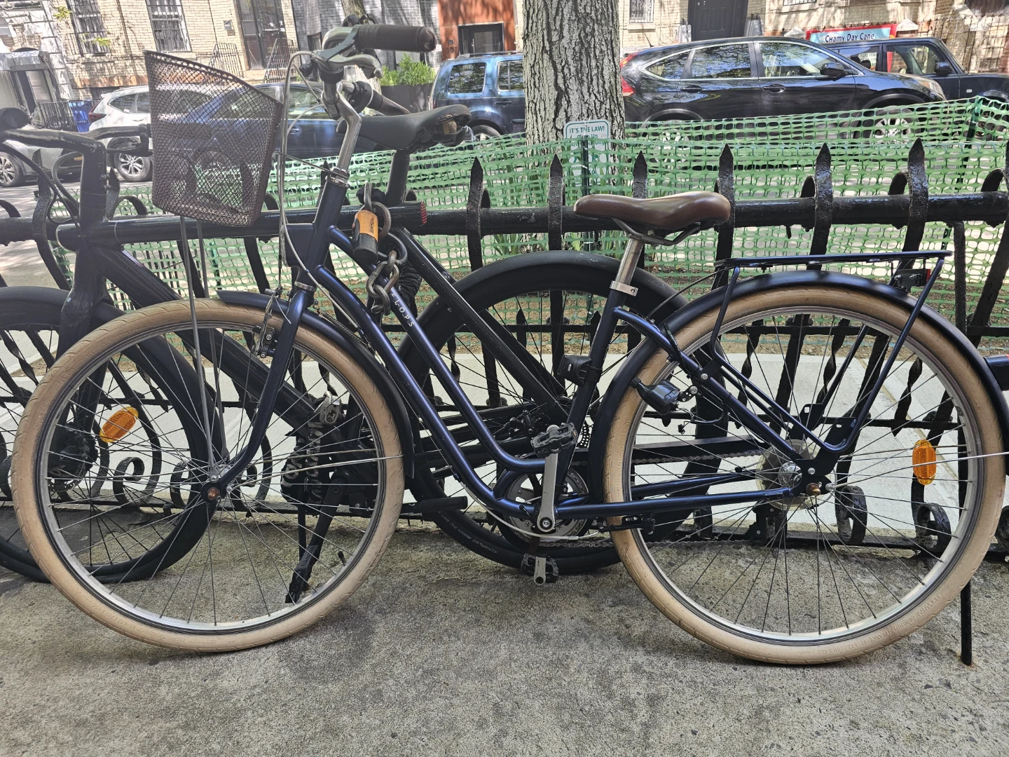Blue Cruiser Bicycle with Basket and Rack