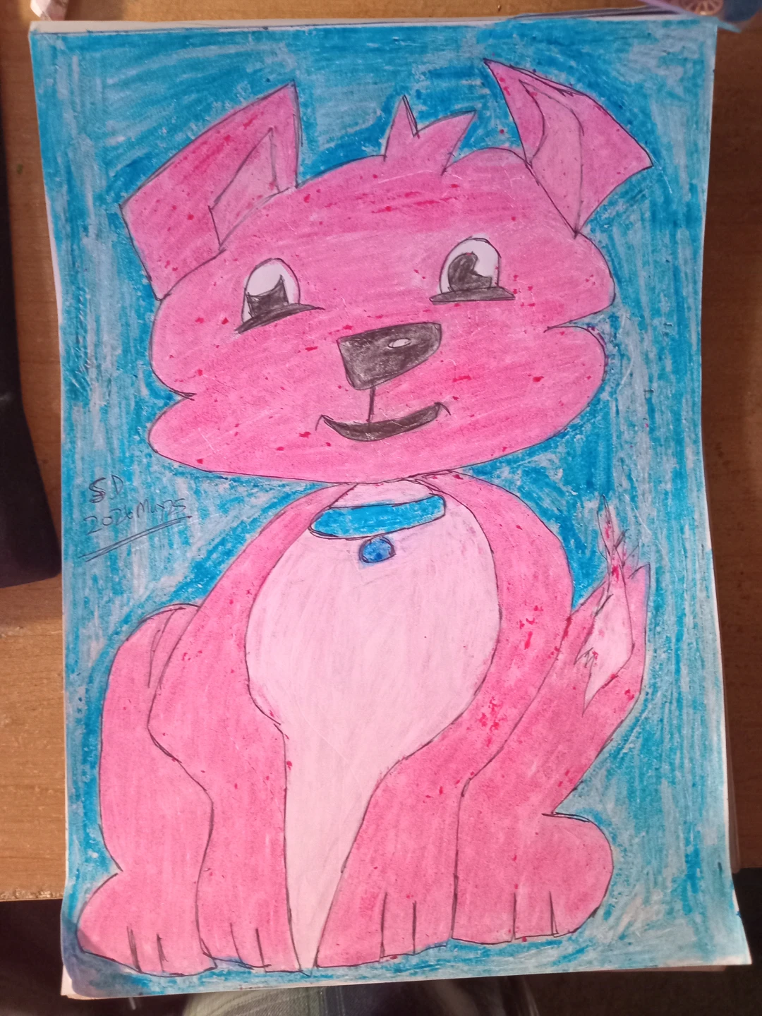 Blue Background: Pink Dog by Custom Artist Sherwin