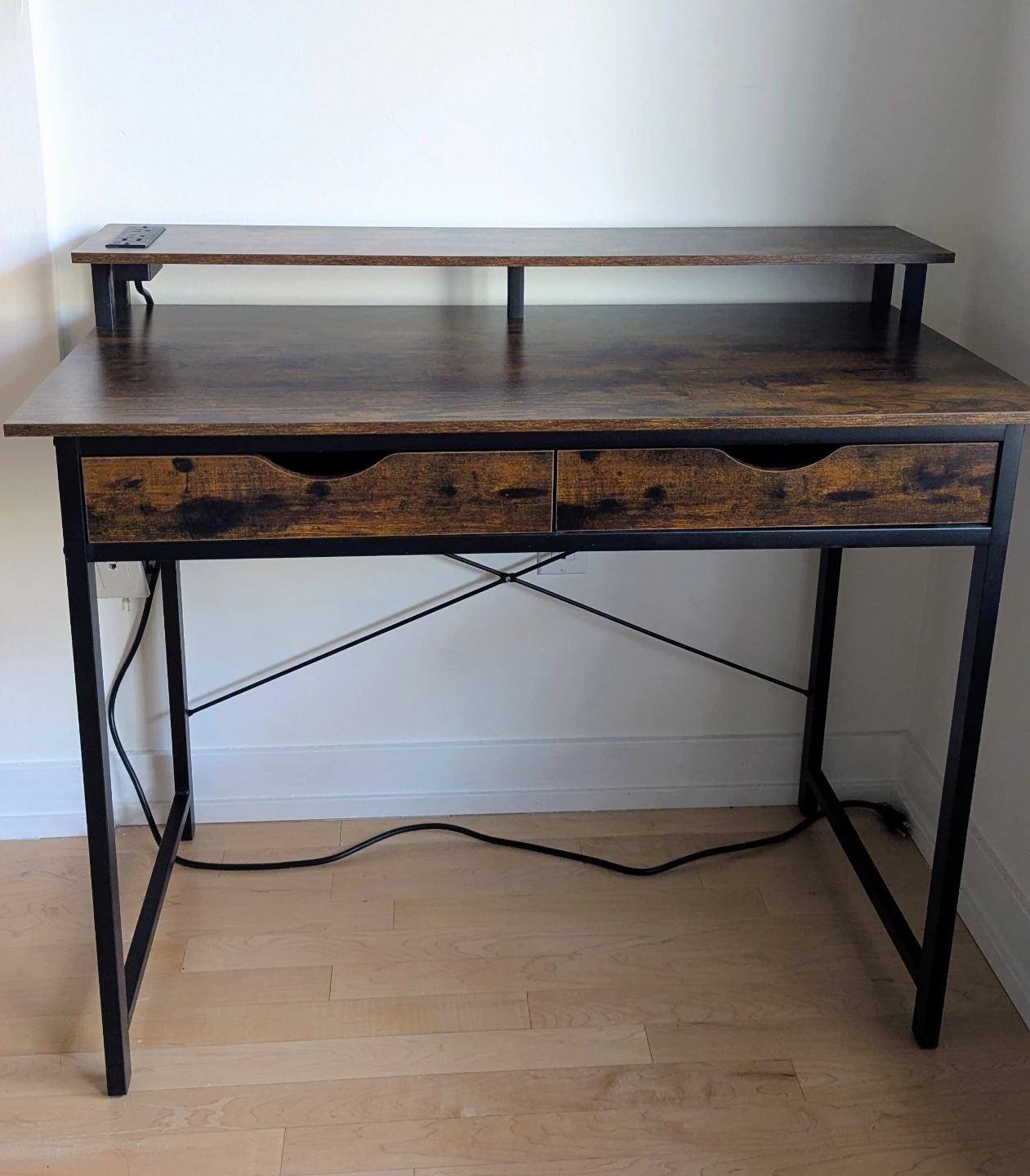 Rustic desk with Monitor Stand and Power Outlet - photo 3