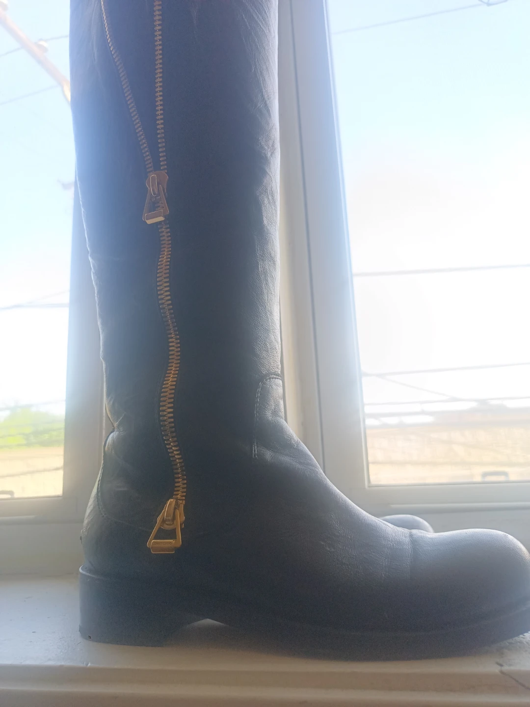 Jimmy Choo Black Leather Tall Boots with Gold Zippers