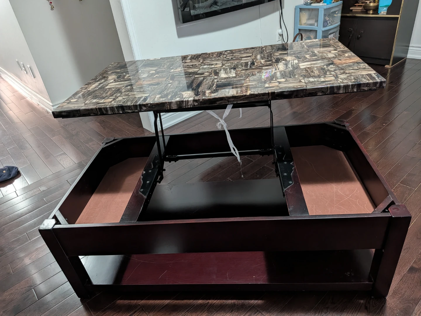 Lift Top Coffee Table with faux-marble tabletop