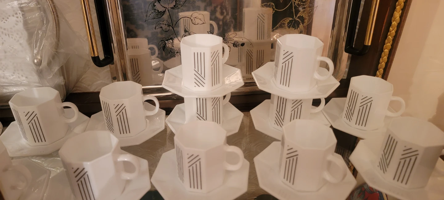 Set of  12 White Ceramic Espresso Coffee Cups with Saucers