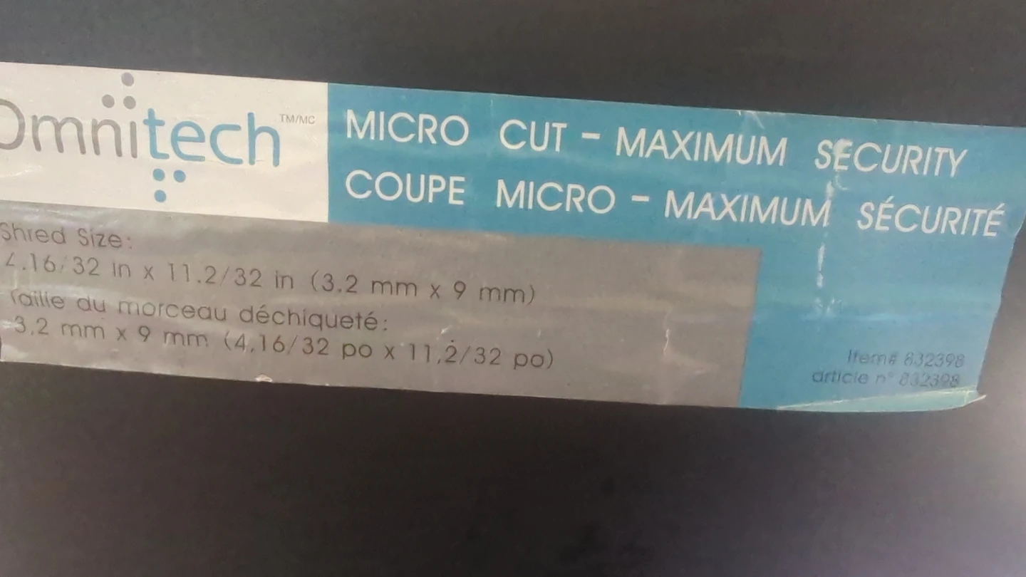 EUC - Omnitech Micro Cut Shredder - photo 2