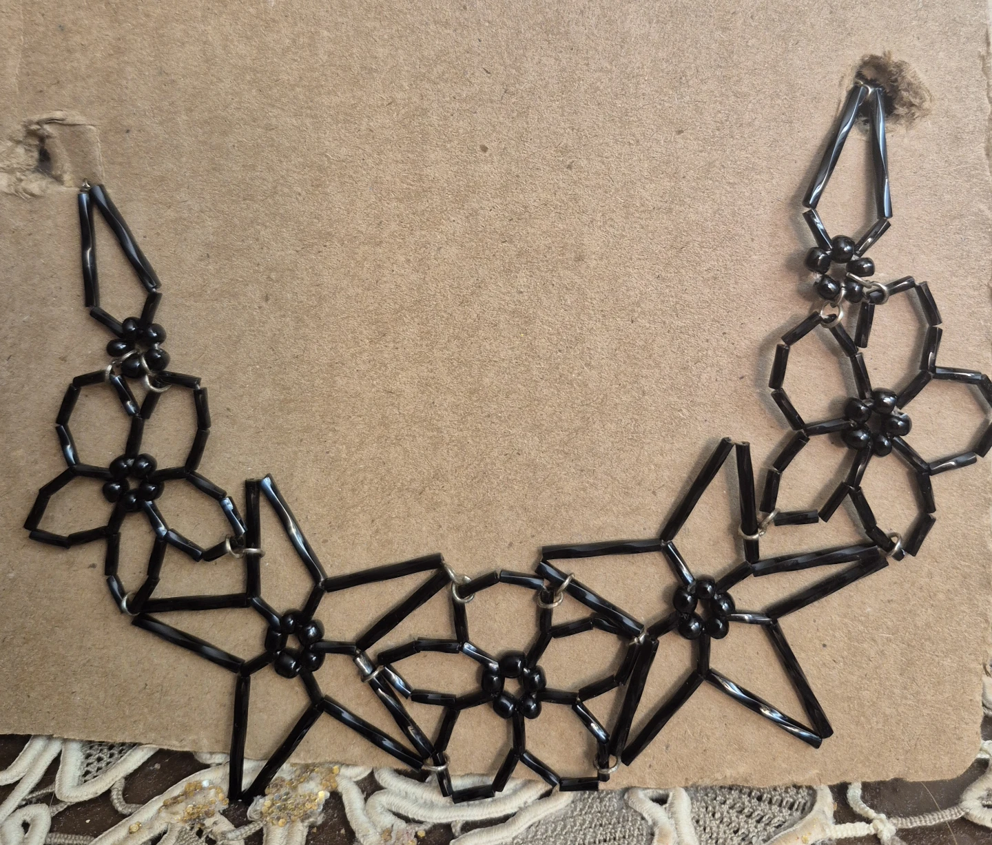 Black Beaded Flower Choker Necklace
