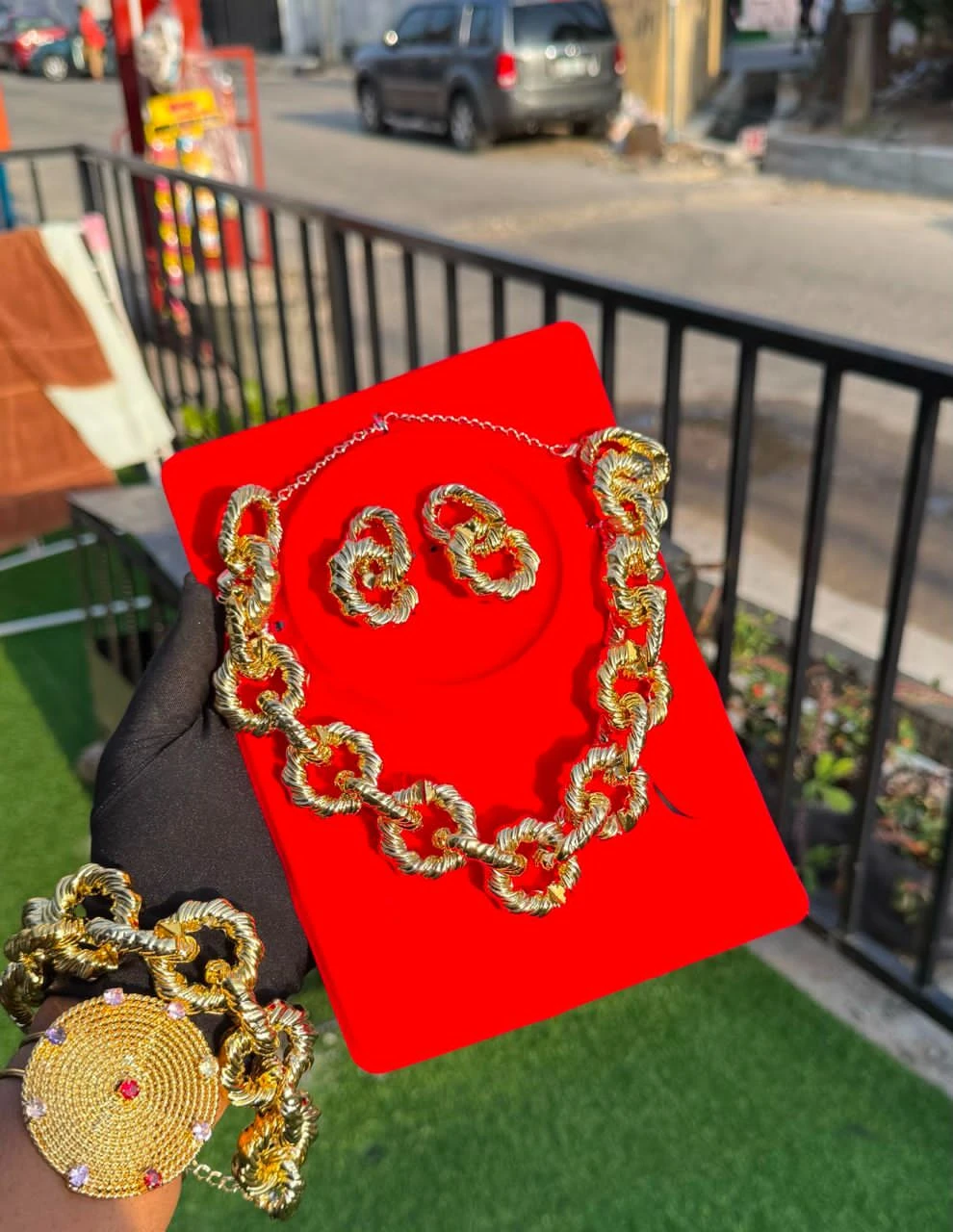 Gold Tone Chain Necklace and Earring Set - photo 2