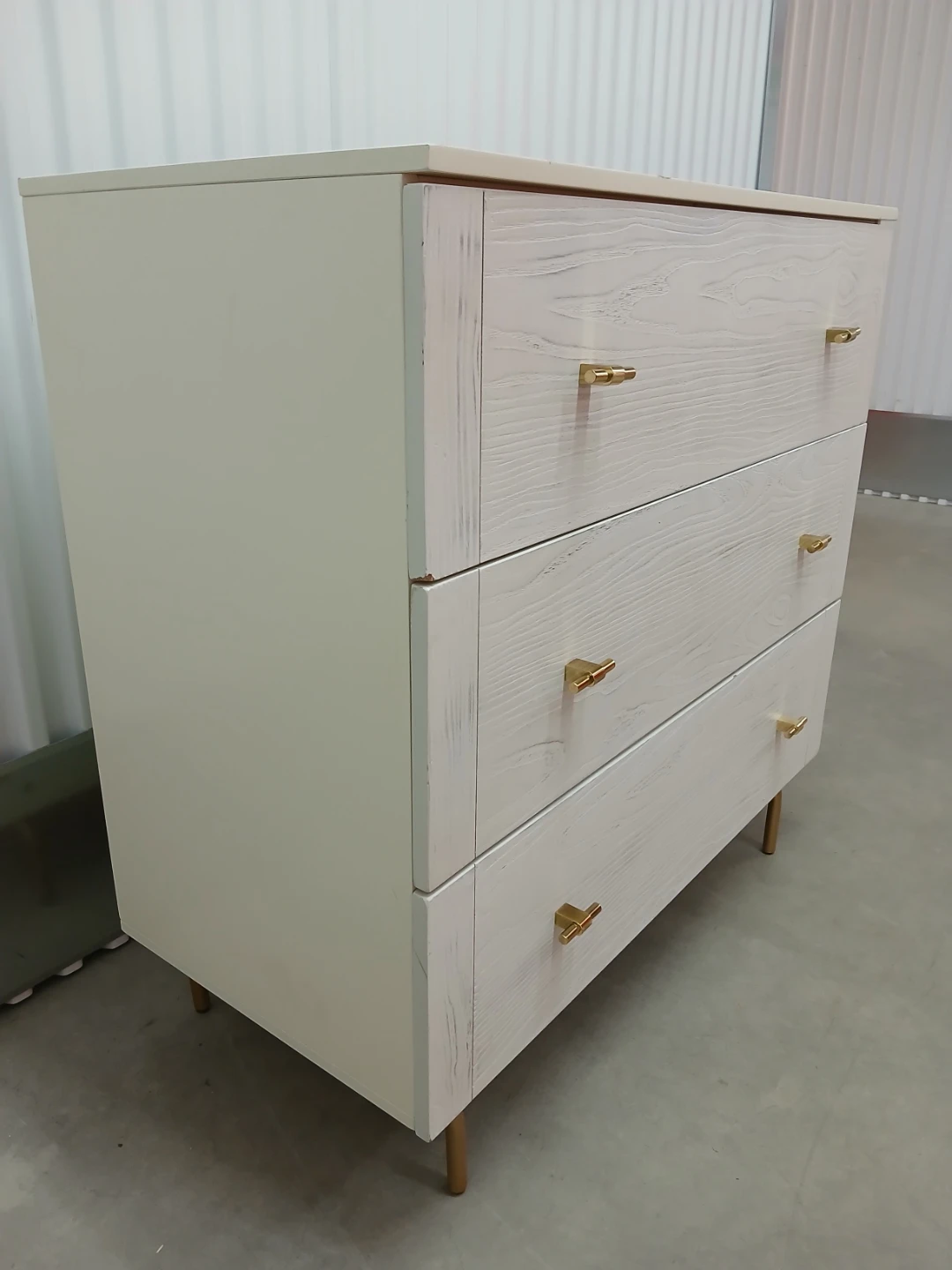 3-Drawer White Wood Dresser with Gold Legs - photo 2