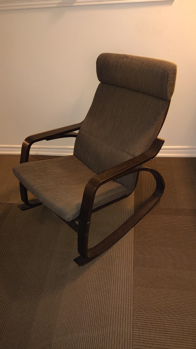 Grey Fabric Rocking Chair with Dark Wood Frame - photo 4