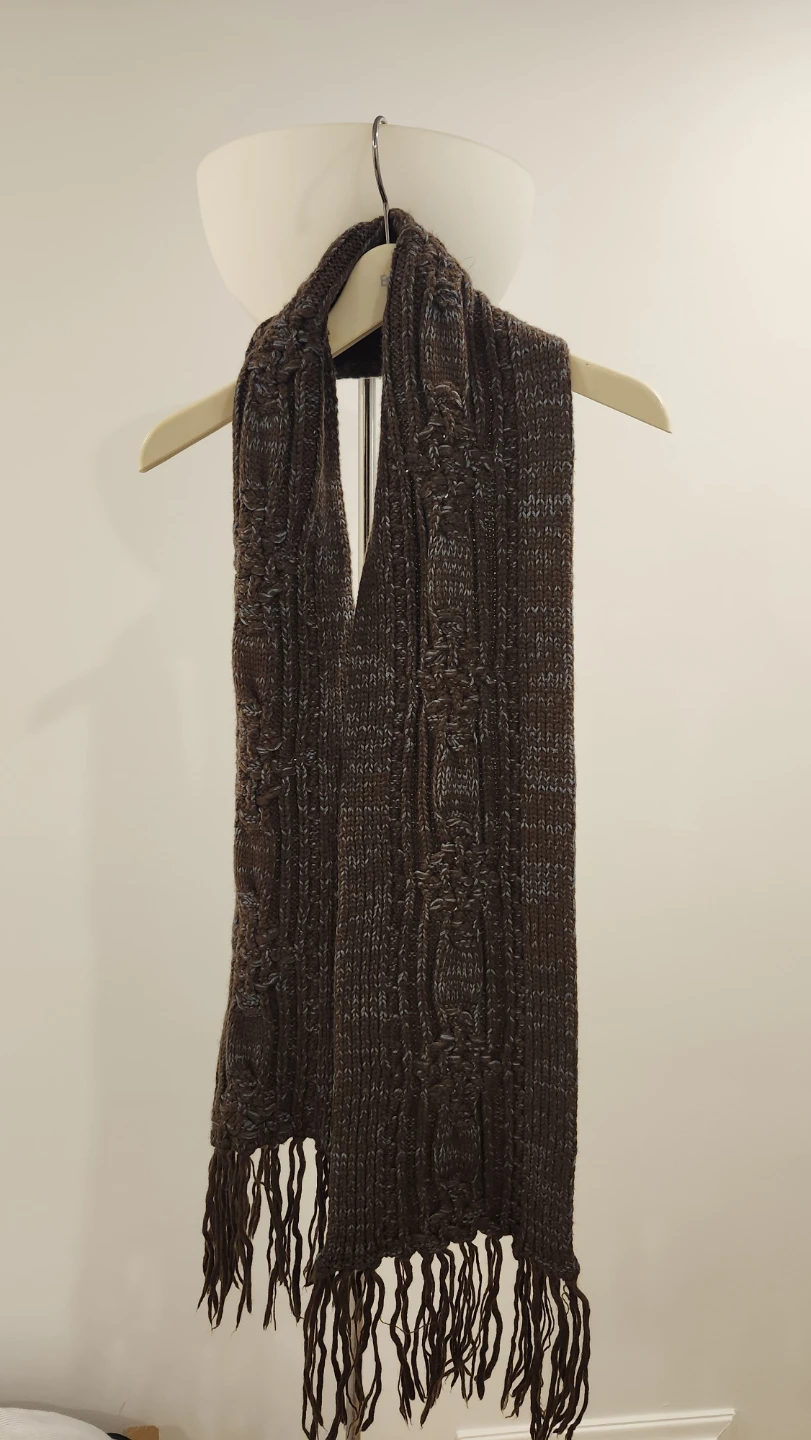 Brown Cable Knit Sleeveless Sweater and Scarf Set - photo 3