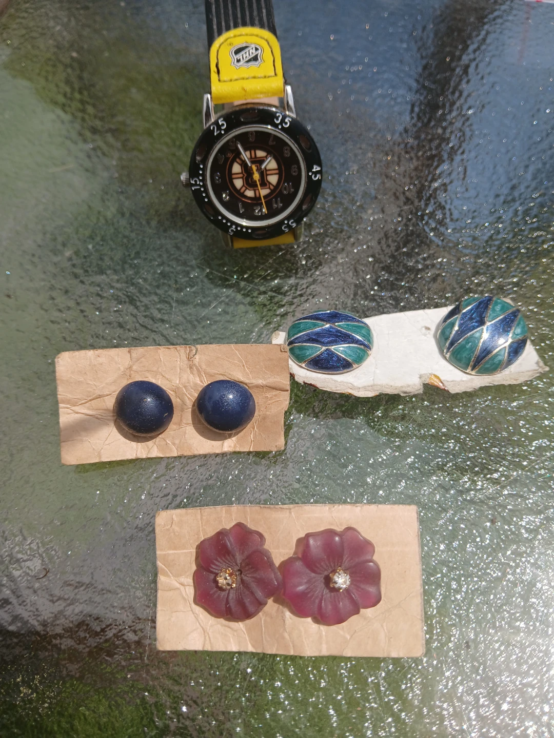 Assorted vintage Earrings and Watch