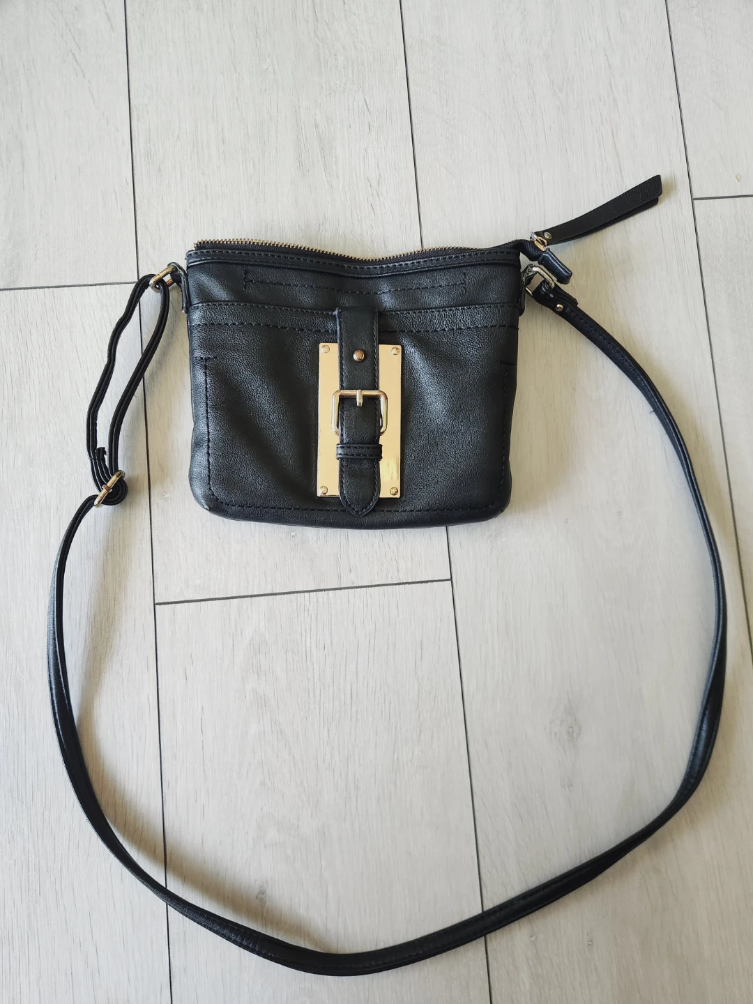 Black Aldo Leather Crossbody Bag with Gold Buckle - photo 2