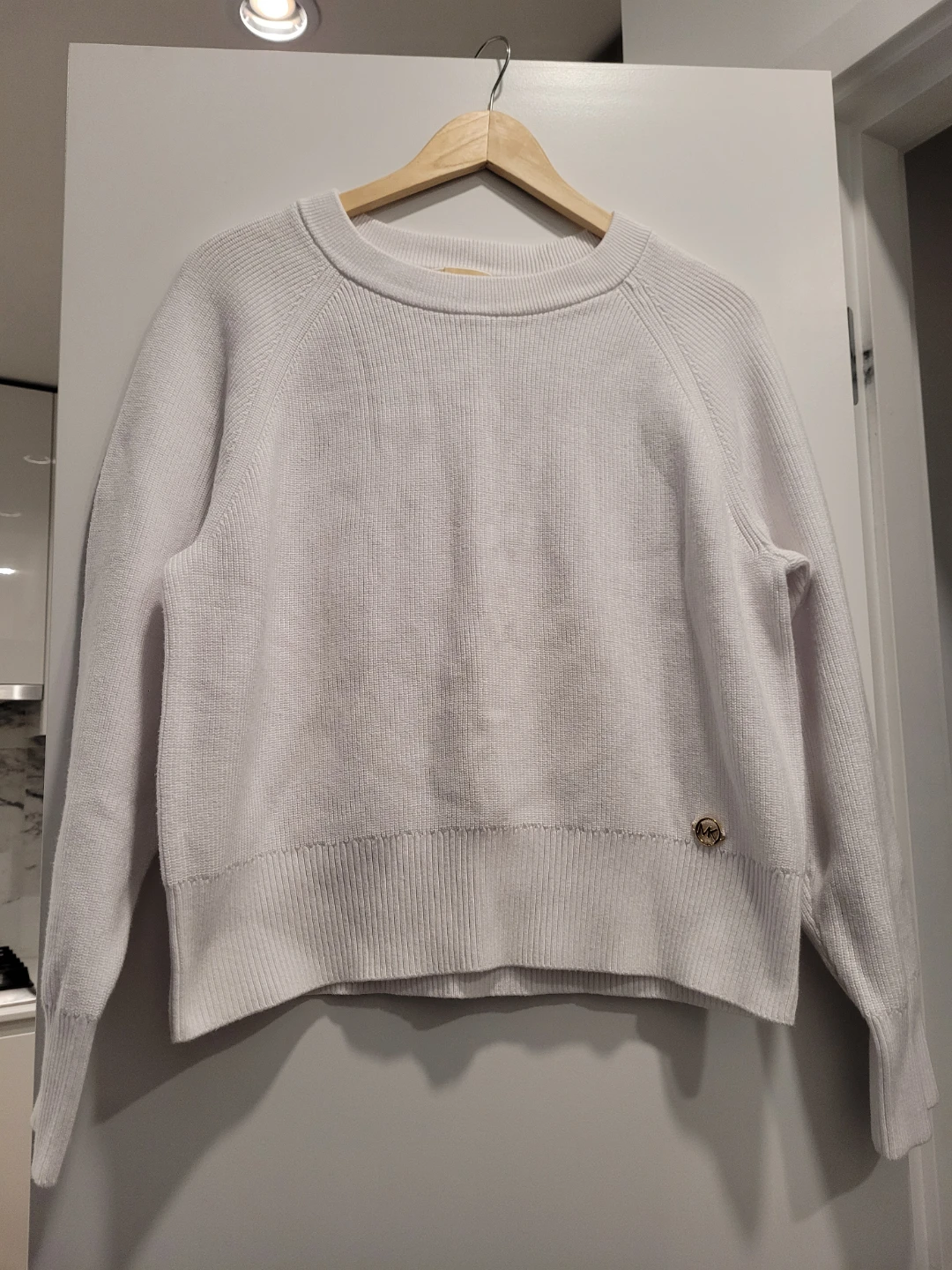 Michael Kors White Ribbed Sweater - Size XL - Gold Hardware